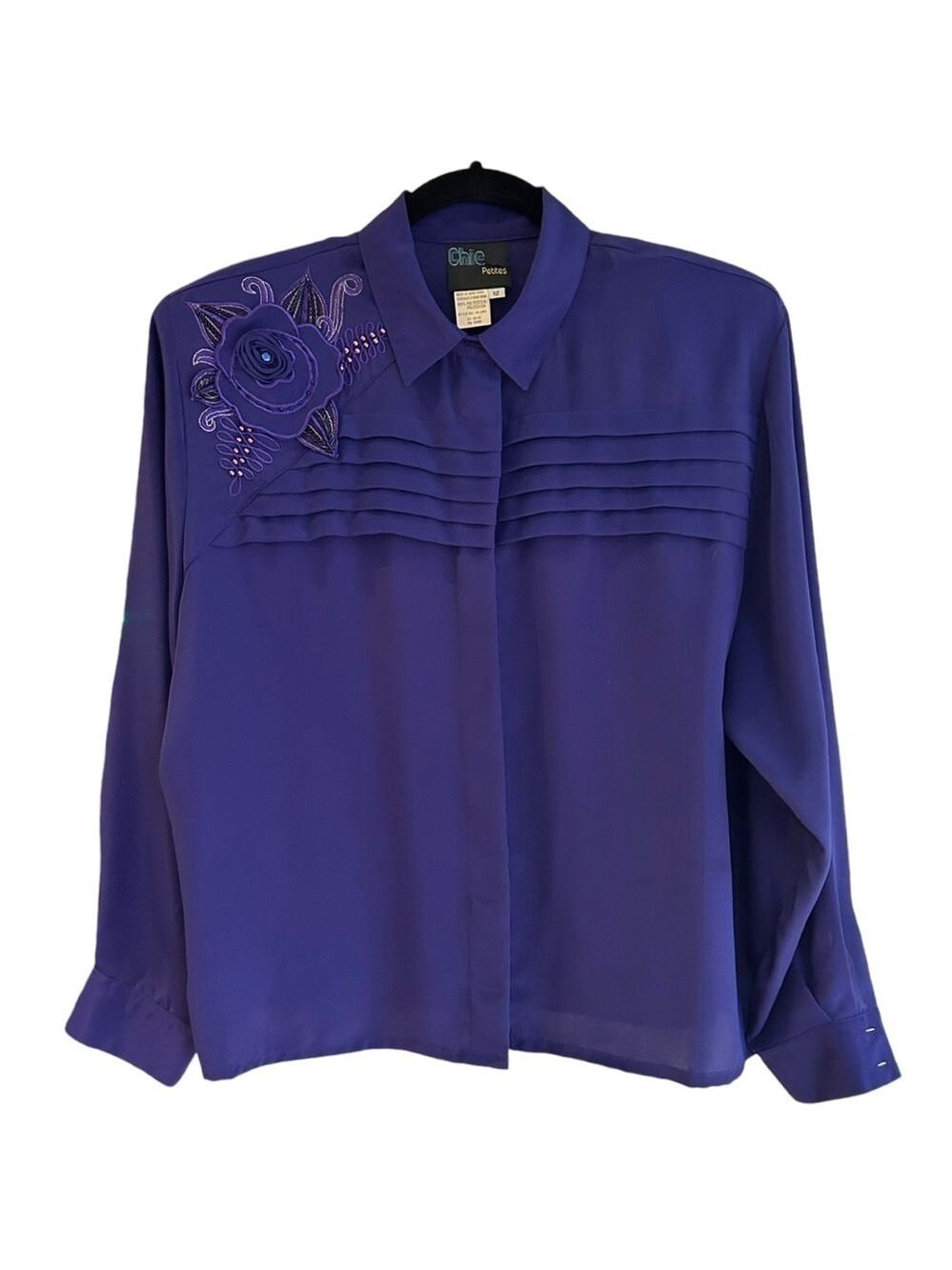 The Perfect Vintage Purple Blouse with Bead and Flower Embellishment